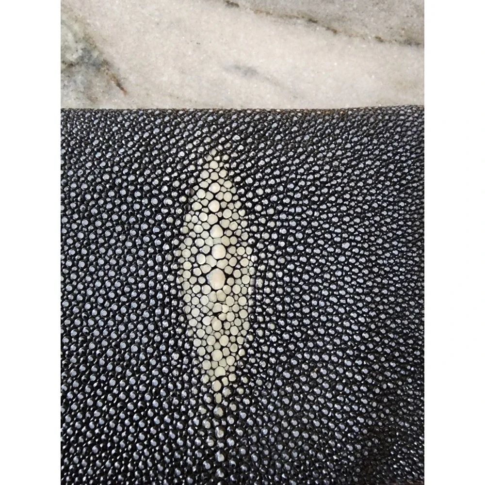 Mizuho Mens Black Genuine Stingray Skin Trifold Wallet White Pearl Eye Exotic